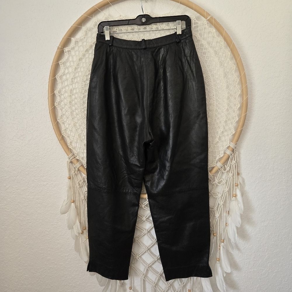 Vintage 80s Siena Studio 100% Leather Straight Tapered Leg High Waist Pants 10 - Picture 2 of 9
